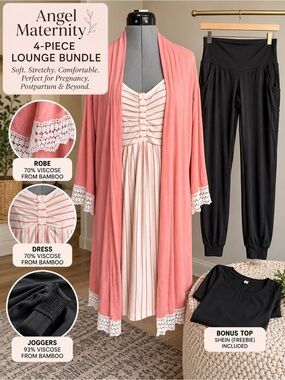 💕 Angel Maternity Bamboo Maternity & Postpartum Lounge Bundle – 4 Pieces! 💕